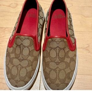 Coach Chrissy Signature Canvas Slip-On Sneakers – US 7.5 / EU 37.5 – Brown Red